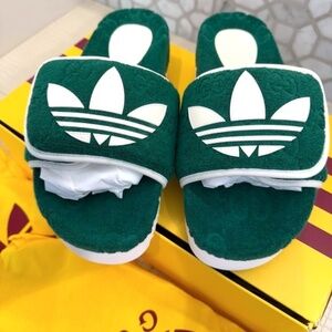 New Gucci x Adidas Men's GG Platform Sandal Green Color Cotton Sponge Size 39 EU